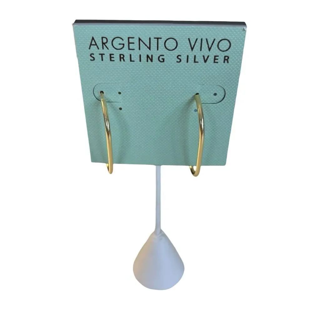 Argento Vivo Gold Tone Sterling Silver Elongated Hoop Earrings. - Picture 5 of 5